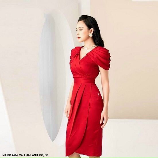 Đầm Lai Chéo Tay Xếp Ly - D2474
